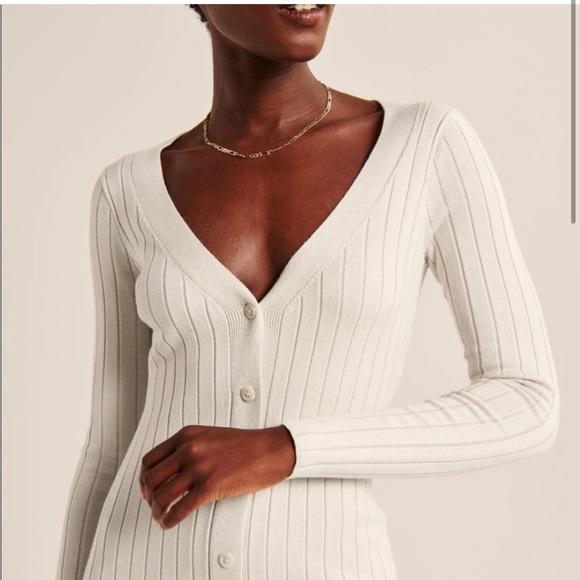 Abercrombie & Fitch Button Down V Neck Sweater Mini Dress - Picture 2 of 6